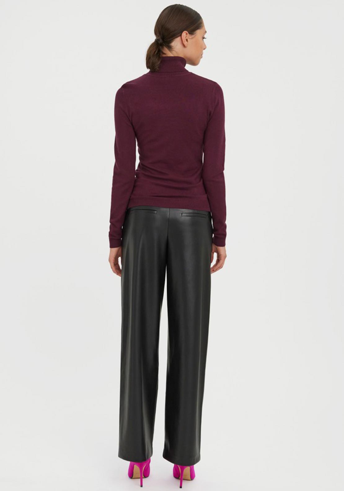 Vero Moda Glory Polo Neck Knit Top, Wine