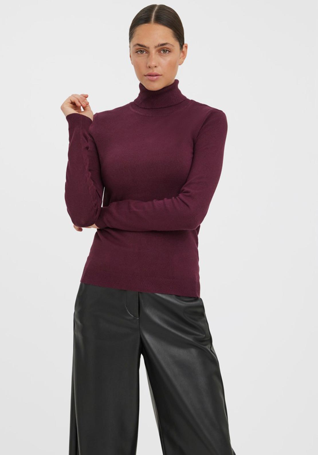 Vero Moda Glory Polo Neck Knit Top, Wine