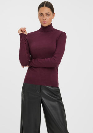 Vero Moda Glory Polo Neck Knit Top, Wine