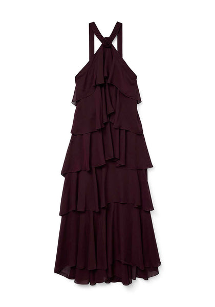 Vero Moda Felicia Ruffle Maxi Dress, Wine - McElhinneys