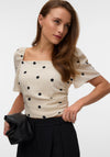 Vero Moda Pollie Square Neck Polka Dot Top, Ecru & Black