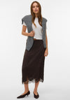 Vero Moda Ginny Lace Detail Midi Skirt, Brown