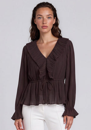 Vero Moda Dora Frill Detail Blouse, Brown