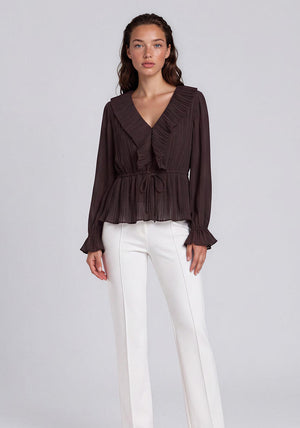 Vero Moda Dora Frill Detail Blouse, Brown