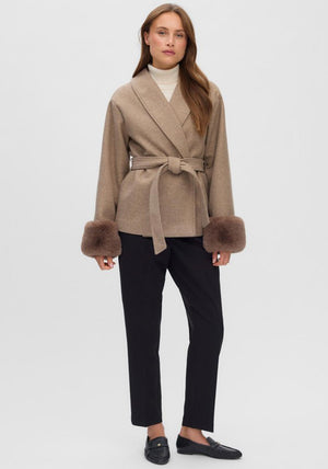 Vero Moda Annebea Faux Fur Cuff Jacket, Light Brown