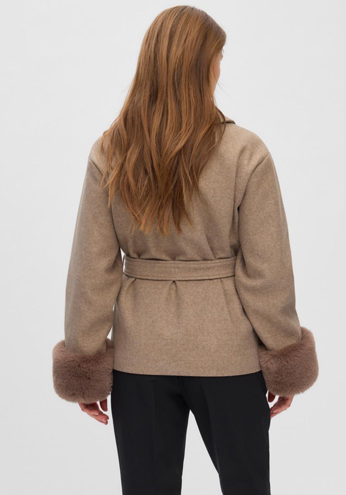 Vero Moda Annebea Faux Fur Cuff Jacket, Light Brown