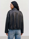 Vero Moda Hazel Funnel Neck Faux Leather Bomber Jacket, Black