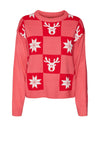Vero Moda Deer & Snowflake Print Christmas Jumper, Hot Pink