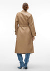 Vero Moda Amalie Long Coated Faux Leather Trench Coat, Silver Mink