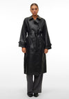 Vero Moda Amalie Long Coated Faux Leather Trench Coat, Black