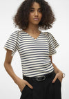 Vero Moda Ginny Striped V Neck Top, Navy Blazer