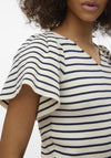 Vero Moda Ginny Striped V Neck Top, Navy Blazer