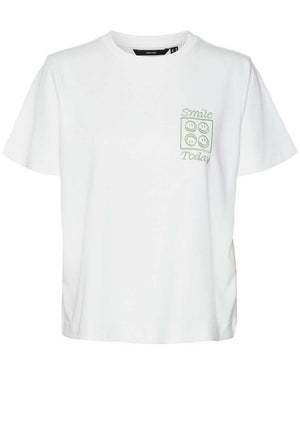 Vero Moda Sara Smiley Embroidered T-Shirt, White & Green
