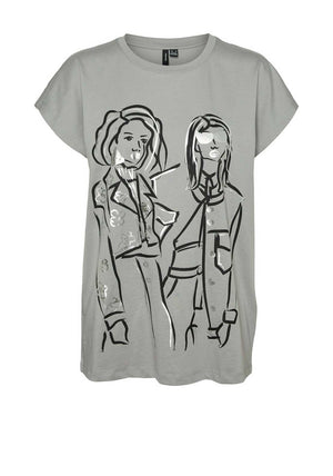 Vero Moda Eloi Metallic Girl Graphic T-Shirt, Griffin Grey