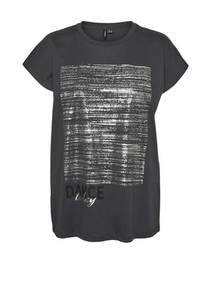 Vero Moda Eloi Metallic Graphic T-Shirt, Asphalt Grey