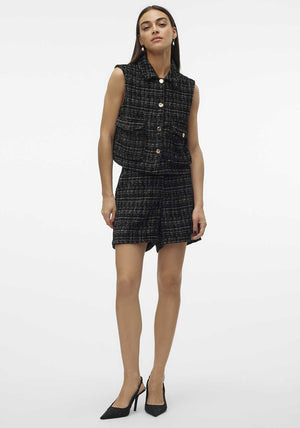 Vero Moda Clever Checked High Waisted Shorts, Black