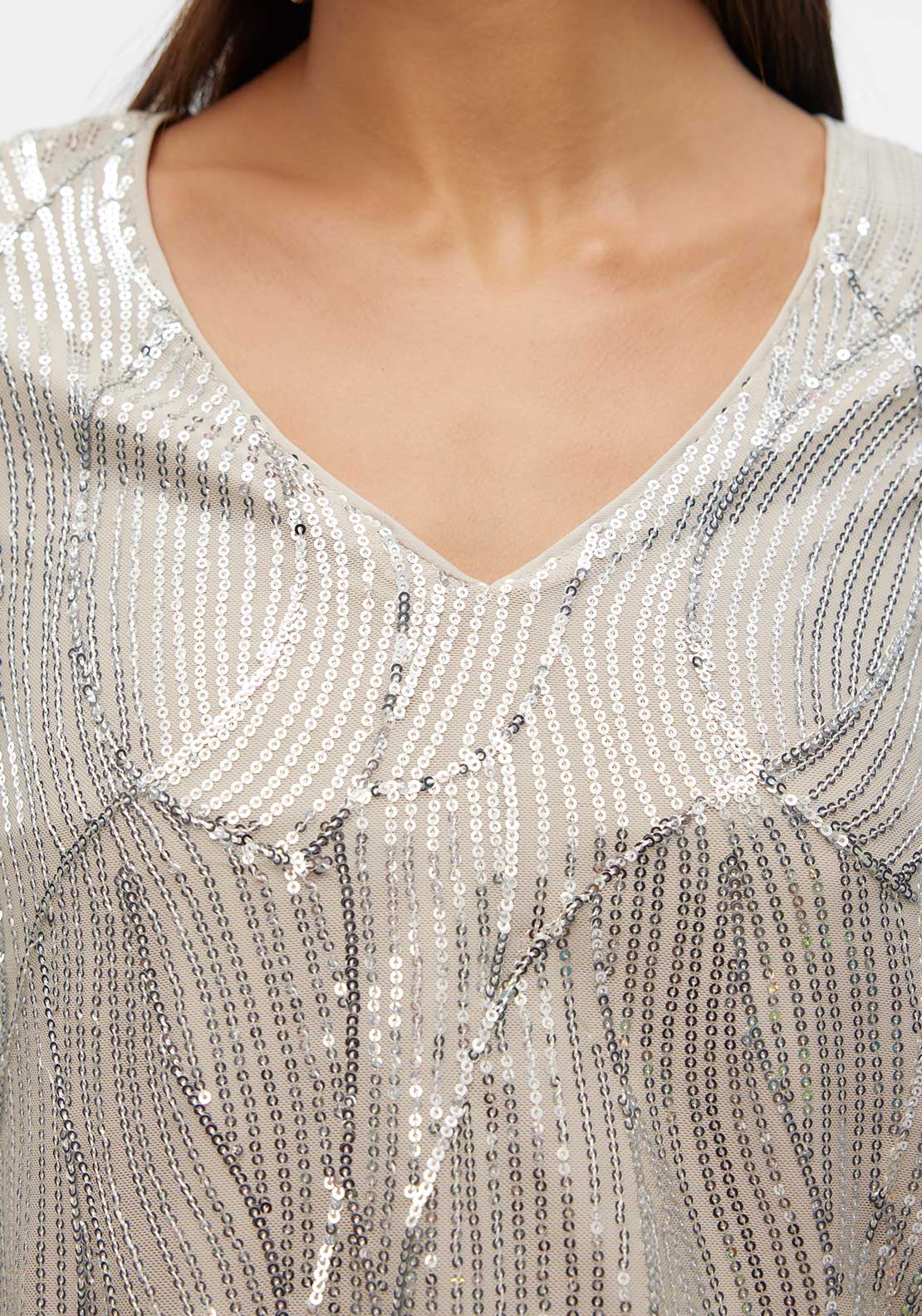 Vero Moda Ellen Sequin T Shirt, Champagne