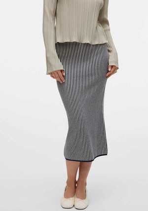 Vero Moda Gold Pinstripe Midi Pencil Skirt, Navy and White