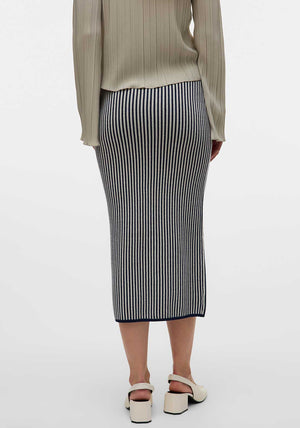 Vero Moda Gold Pinstripe Midi Pencil Skirt, Navy and White