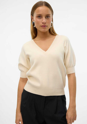 Vero Moda Gold Short Sleeve Jumper, Cream