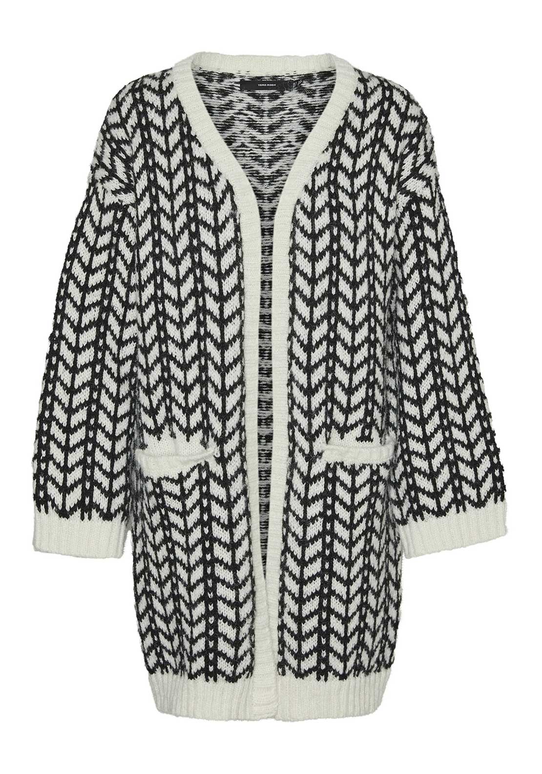 Vero Moda Coretta Chunky Knit Cardigan, Black and White