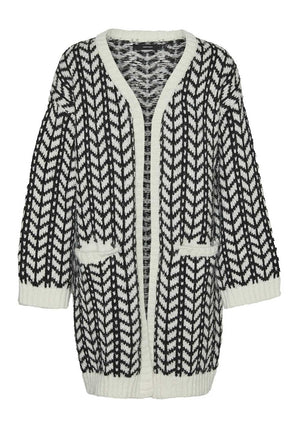 Vero Moda Coretta Chunky Knit Cardigan, Black and White