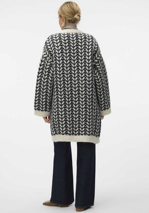 Vero Moda Coretta Chunky Knit Cardigan, Black and White