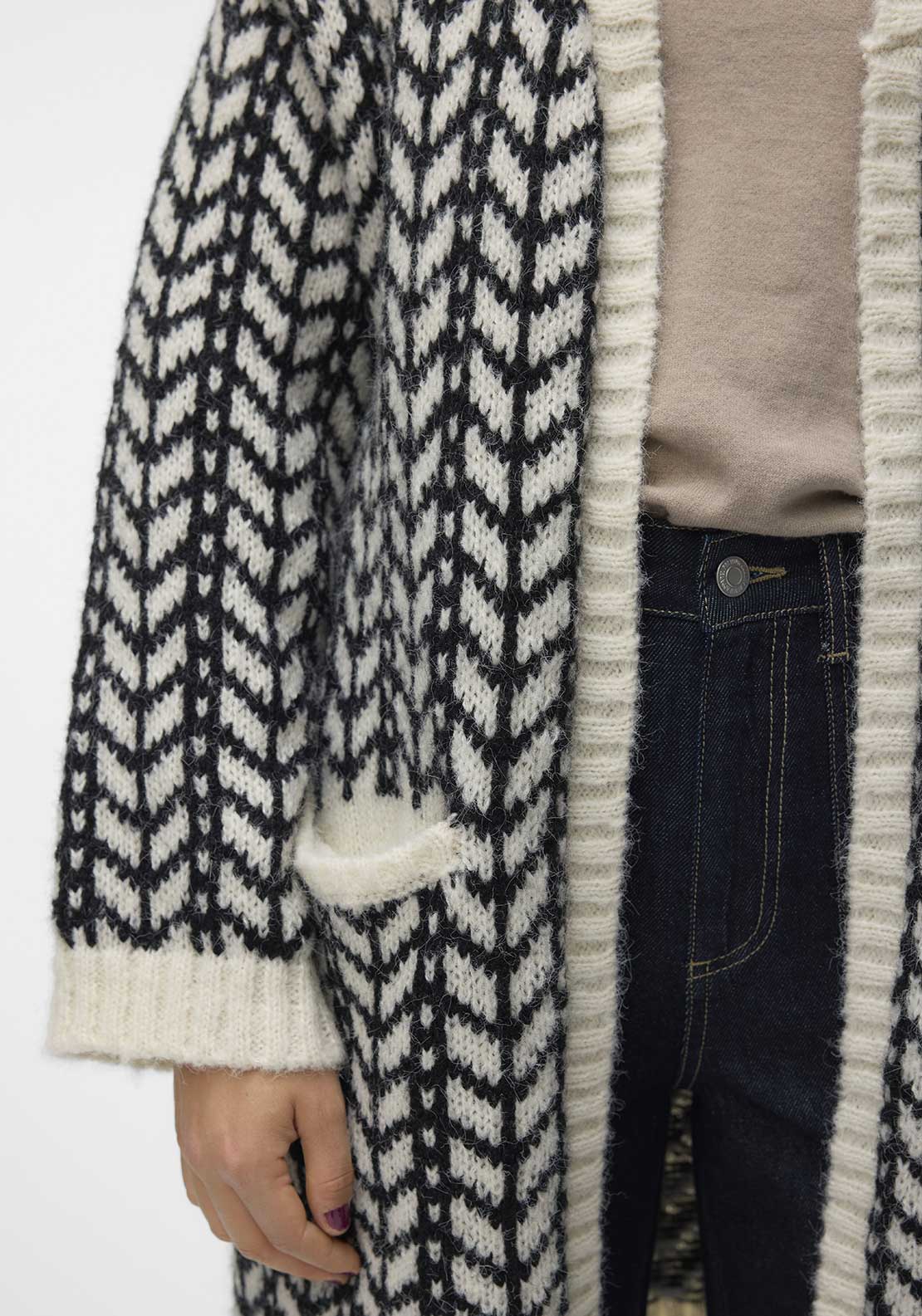 Vero Moda Coretta Chunky Knit Cardigan, Black and White