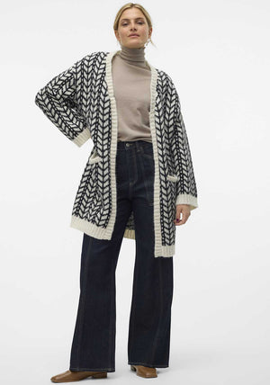 Vero Moda Coretta Chunky Knit Cardigan, Black and White