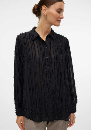 Vero Moda Hariet Fringe Stripe Shirt, Black