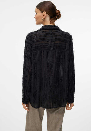 Vero Moda Hariet Fringe Stripe Shirt, Black