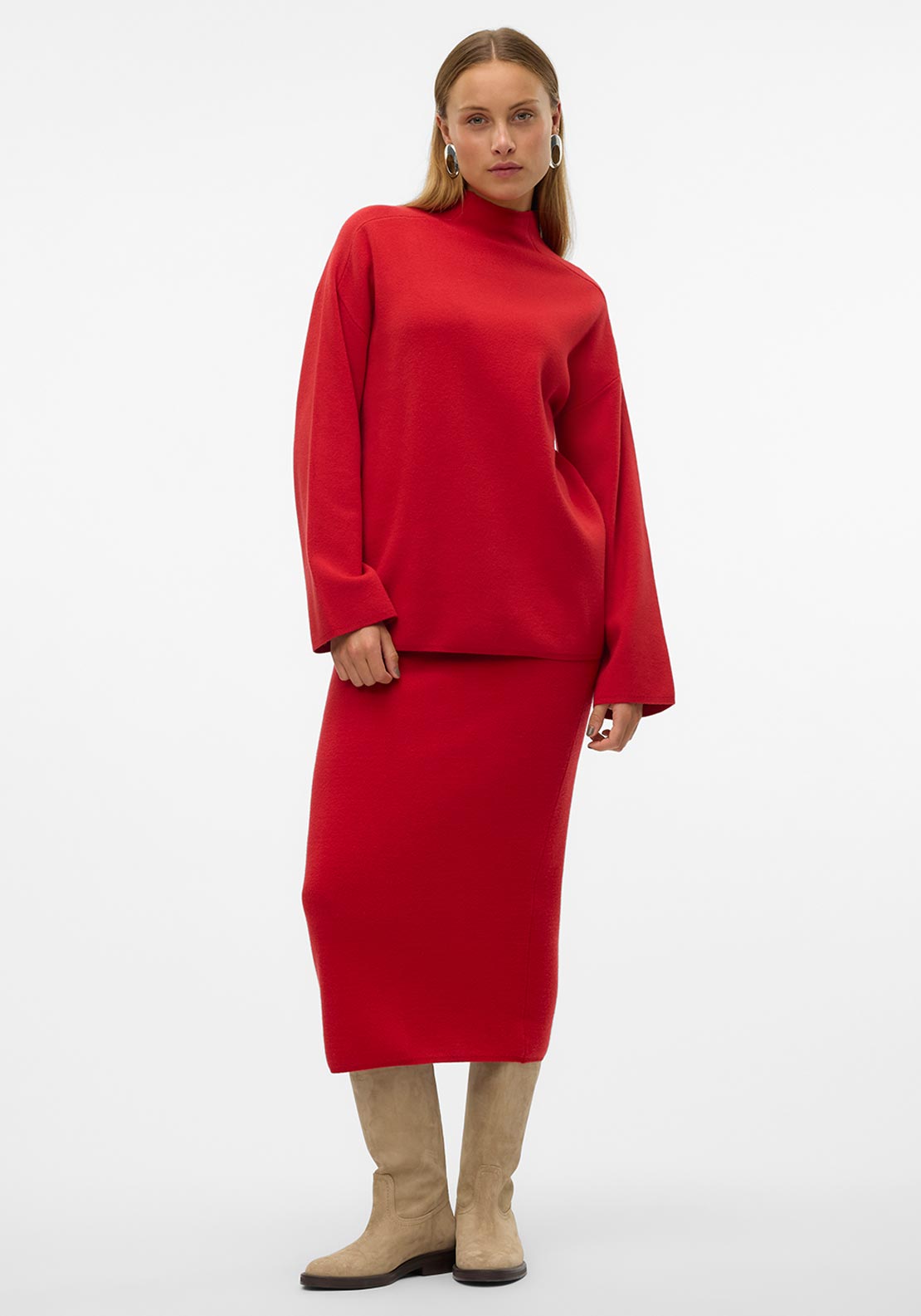 Vero Moda Gold High Neck Jumper, Red