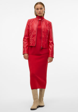 Vero Moda Favodream Faux Leather Jacket, Red