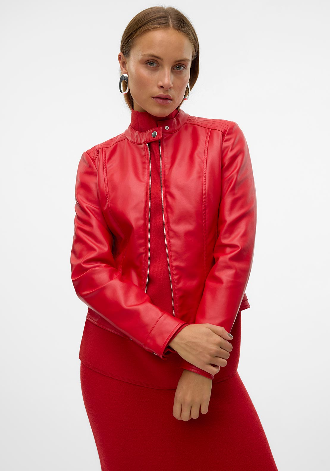 Vero Moda Favodream Faux Leather Jacket, Red