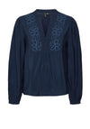 Vero Moda Kari Embroidered V Neck Blouse, Navy