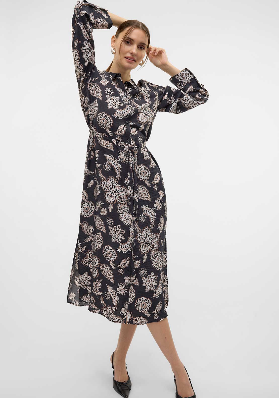 Vero Moda Josie Floral Print Shirt Dress, Black