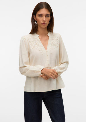 Vero Moda Louise Embroidered Blouse, Cream