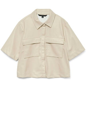 Vero Moda Dina Faux Leather Shirt, Beige