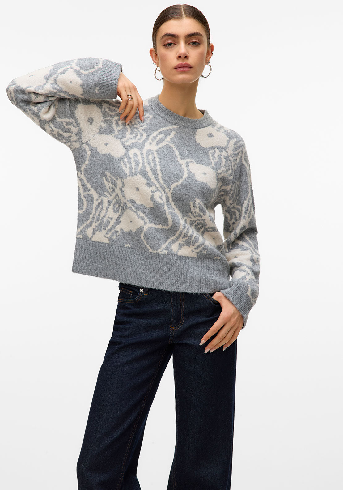 Vero Moda Kaila Patterned Knit Jumper, Grey