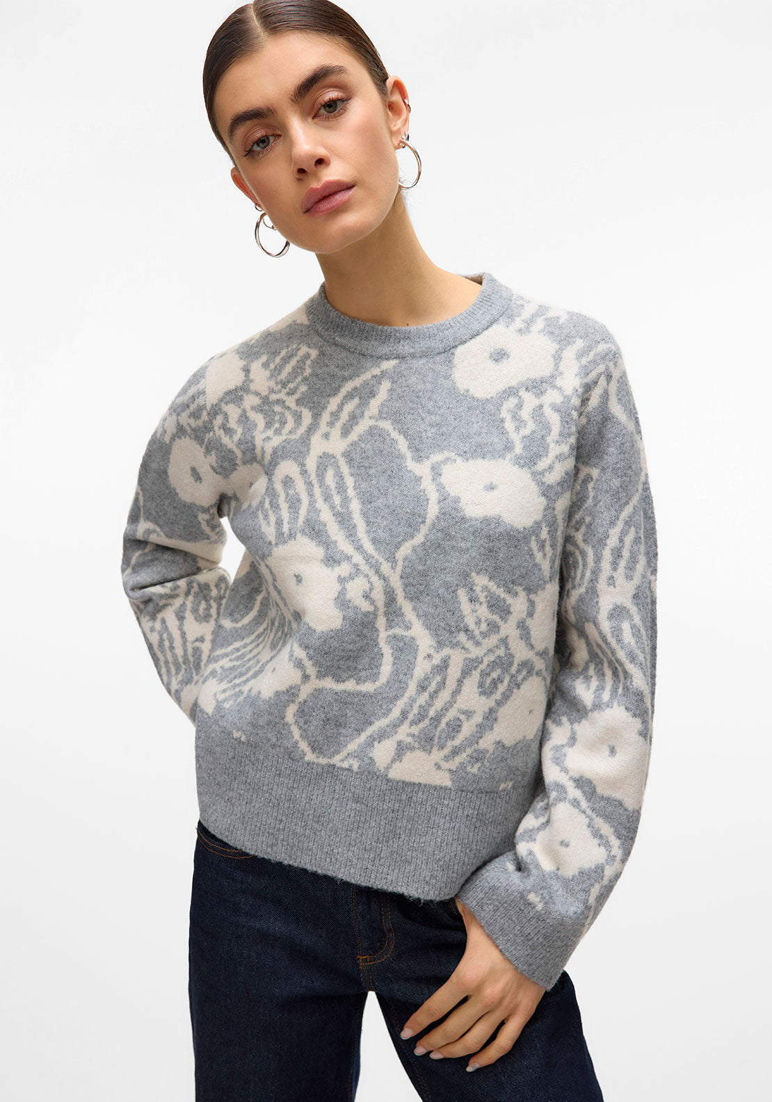 Vero Moda Kaila Patterned Knit Jumper, Grey