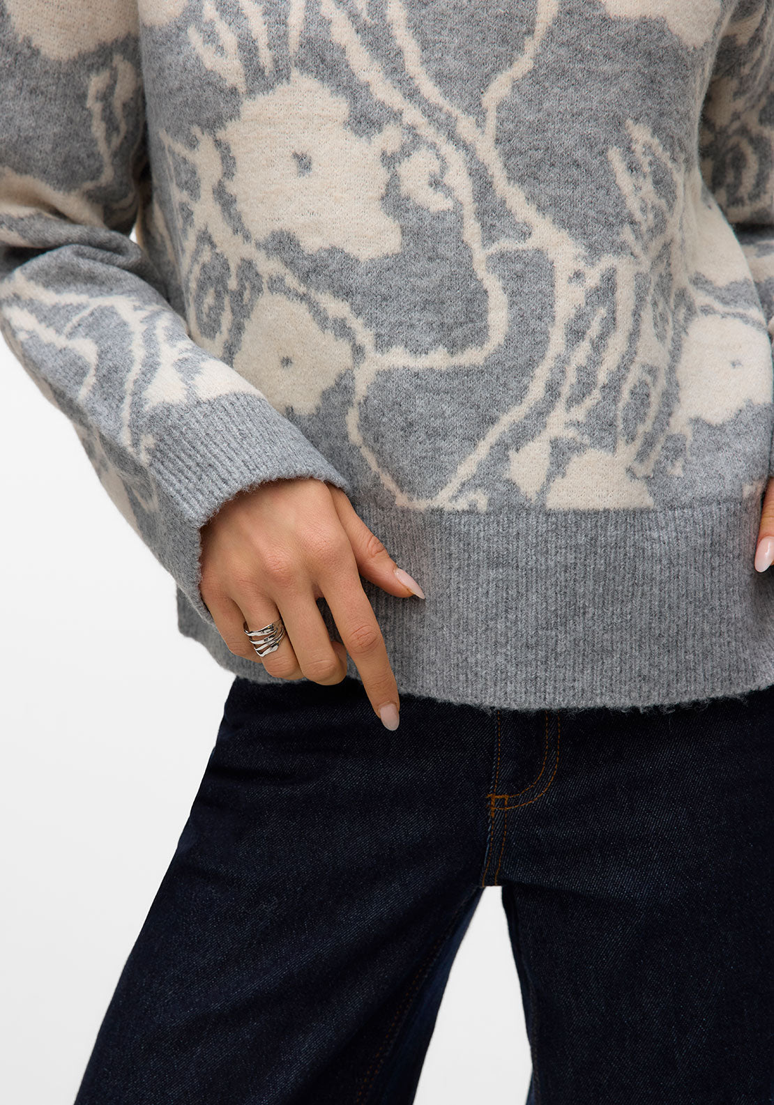 Vero Moda Kaila Patterned Knit Jumper, Grey