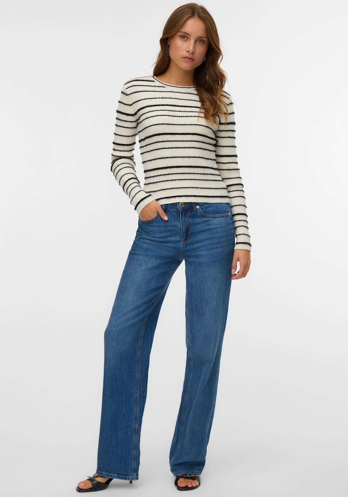 Vero Moda Vanda Rib Stripe Knit Sweater, Off White