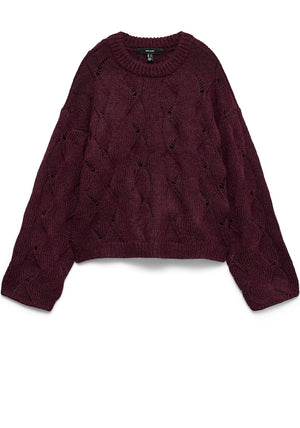 Vero Moda Newlina Long Sleeve Round Neck Jumper, Wine