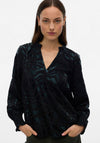 Vero Moda Carla Long Sleeve Foil V-Neck Top, Black