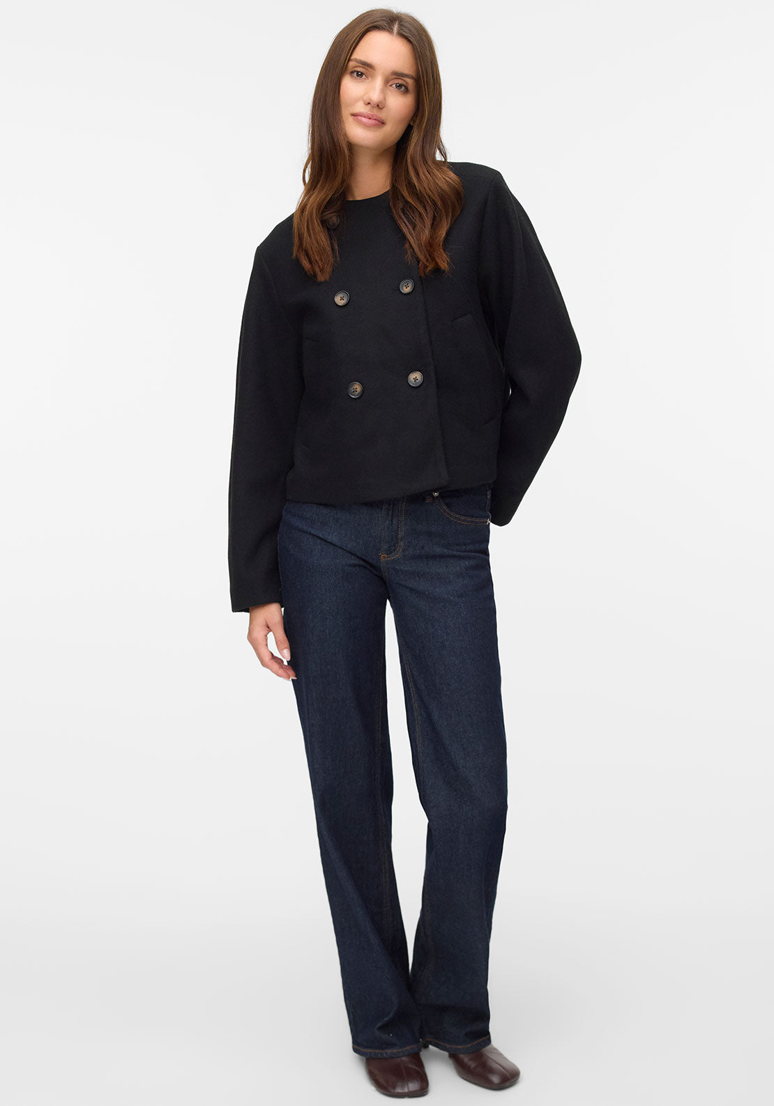 Vero Moda York Double Breasted Short Jacket, Black