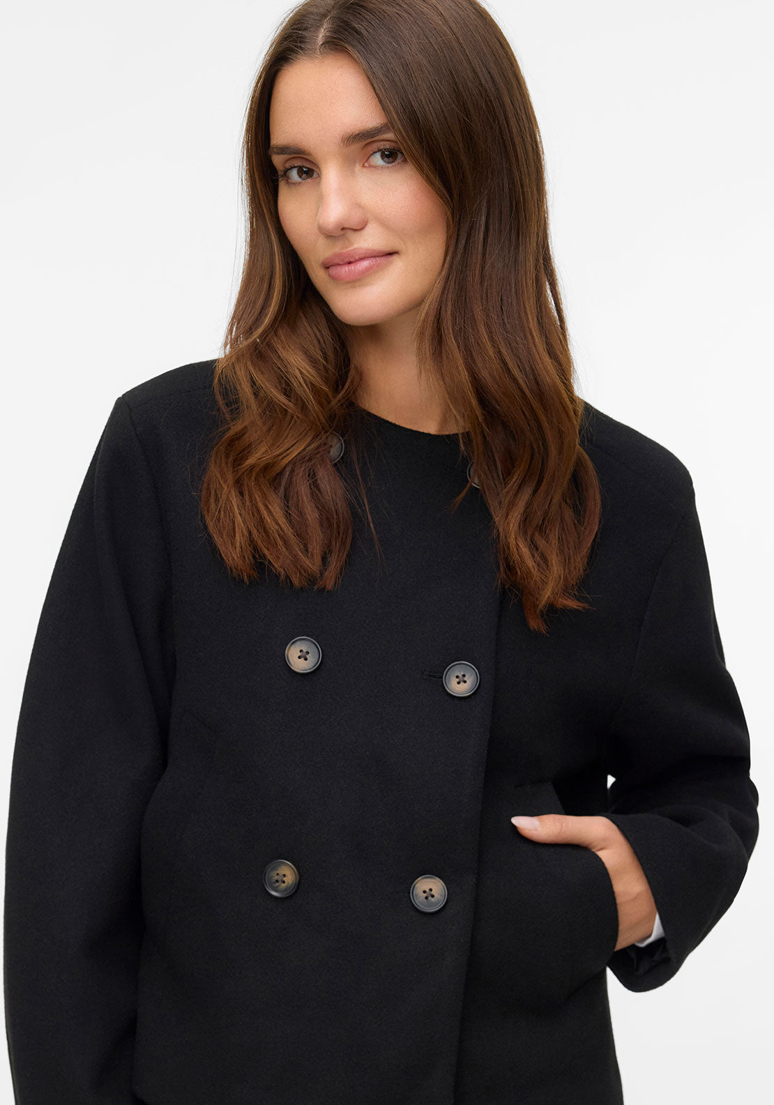 Vero Moda York Double Breasted Short Jacket, Black