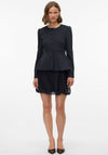 Vero Moda Sabia Fitted Peplum Satin Blazer, Black