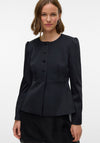 Vero Moda Sabia Fitted Peplum Satin Blazer, Black