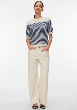 Vero Moda River Striped Short Sleeve Sweater, Blue