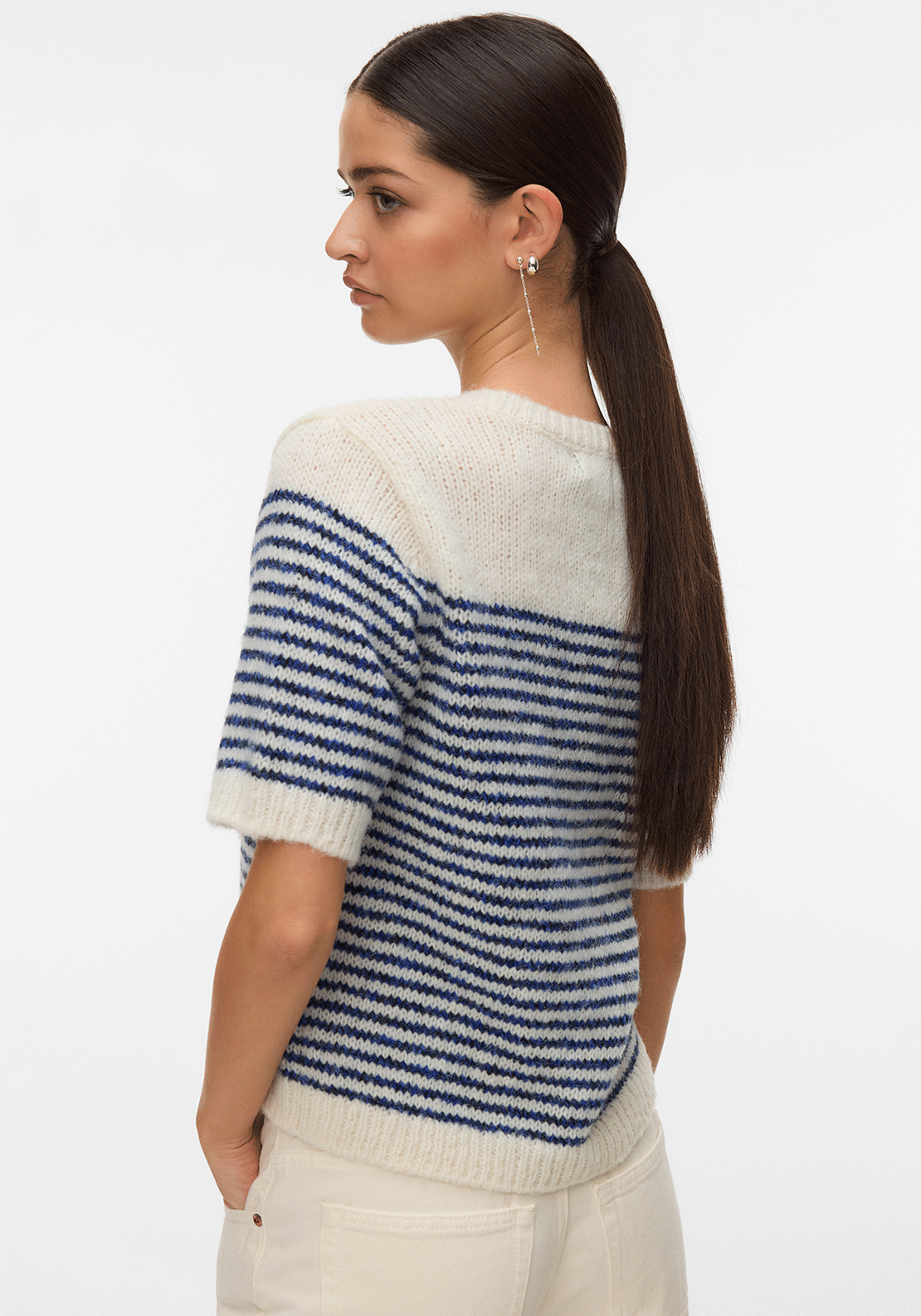 Vero Moda River Striped Short Sleeve Sweater, Blue